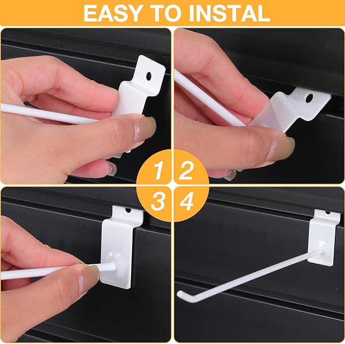 Moxweyeni 100 Pack Slatwall Hooks Slatwall Accessories Slat Wall Hanging Pegboard Hangers Slat Board Display Hooks for Retail Garage Organization Gridwall, White(7.8 Inch)