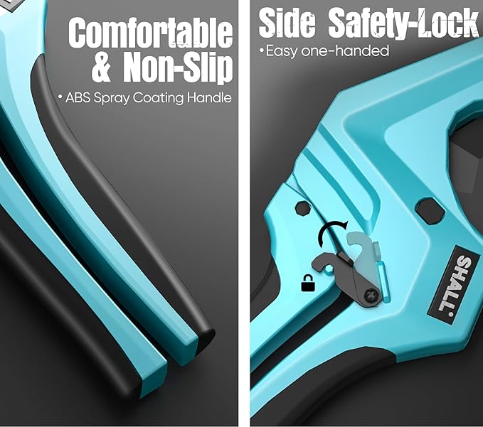 SHALL PVC Pipe Cutter, Cuts up to 2-1/2”, Heavy-Duty Aluminum Ratchet Pipe Cutter Tool for PVC, PPR, PE, PEX, Plastic Hoses & Plumbing Pipes, Fast Pipe Tube Cutters with High Performance SK5 Blade