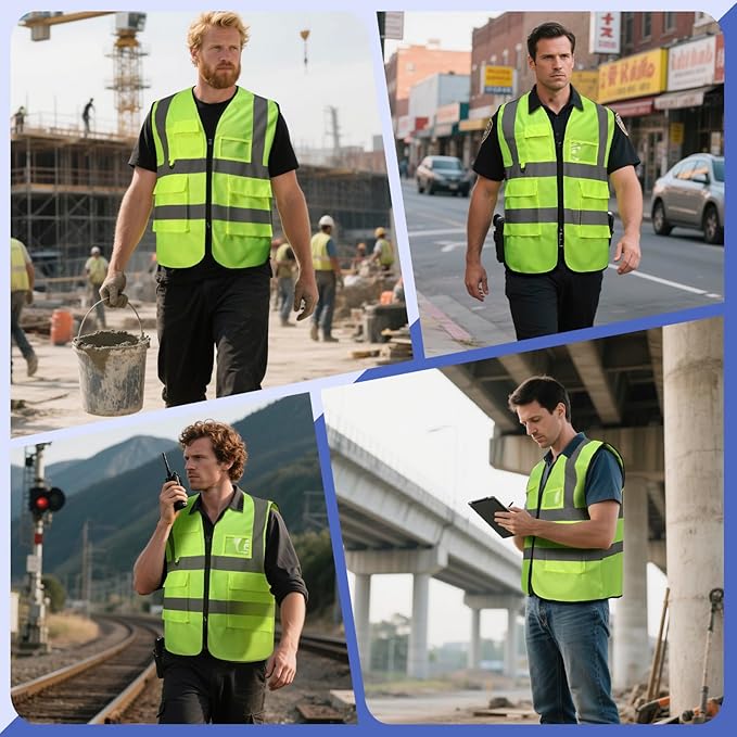 BeautyWill Custom Safety Vest Customized Logo Class 2 High Visibility Reflective Vest with Pockets Construction workwear