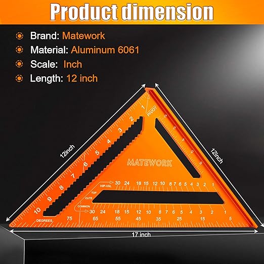 Carpenter Square 12 Inch, Rafter Square for Angle Drawing Measuring Ruler, Framing Square Tool Aluminum for Woodworking, Carpentry