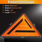 Carpenter Square 12 Inch, Rafter Square for Angle Drawing Measuring Ruler, Framing Square Tool Aluminum for Woodworking, Carpentry