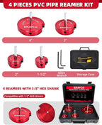 ERAYCO 4PCS PVC Pipe Reamer Kit, Plastic Pipe Fitting Reamer Tool, Fit into Standard 1/2" Drills, PVC Fitting Saver for SCH40 PVC CPVC ABS Pipe (1-1/2'', 2'', 3'', 4'')
