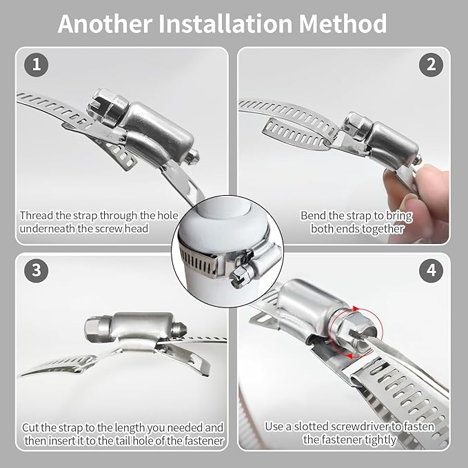 Hose Clamps 20FT Strap+20 Fasteners,DIY Cut-To-Fit 304 Stainless Steel Adjustable Large Worm Gear Band Clamp Assortment Kit,Metal Screw Fasteners and Strapping for Pipe,Duct,Pole,Tube