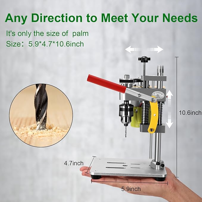 Mini Bench Drill Press, LAKIX Small Benchtop Drill Press High Precison, Low Noise, Compact Size Desktop Drilling Machine, 7-Speed B10 Chuck for Handicraft, DIY Jewelry Making, Metal Wood Working