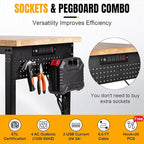48" L×24”W Adjustable Workbench, 28”-40”Heights Heavy Duty Table 2000 LBS Load Capacity, Work Bench with Power Outlet & Pegboard, Rubber Wood Work Table for Garage, Office, Workshop, Home