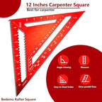 Carpenter Square 12 Inch, Aluminum Rafter Square Carpenter for Woodworking, Sturdy Angle Drawing Measuring Ruler, Layout Tool Alloy Triangle Ruler Protractor for Carpentry, Red