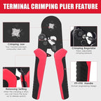 Ferrule Crimping Tool Kit, Square Crimping Tools, AWG 23-7 Self-adjustable Ratchet Wire Crimping Tool Kit Crimper Plier Set with 1200PCS Wire Connectors