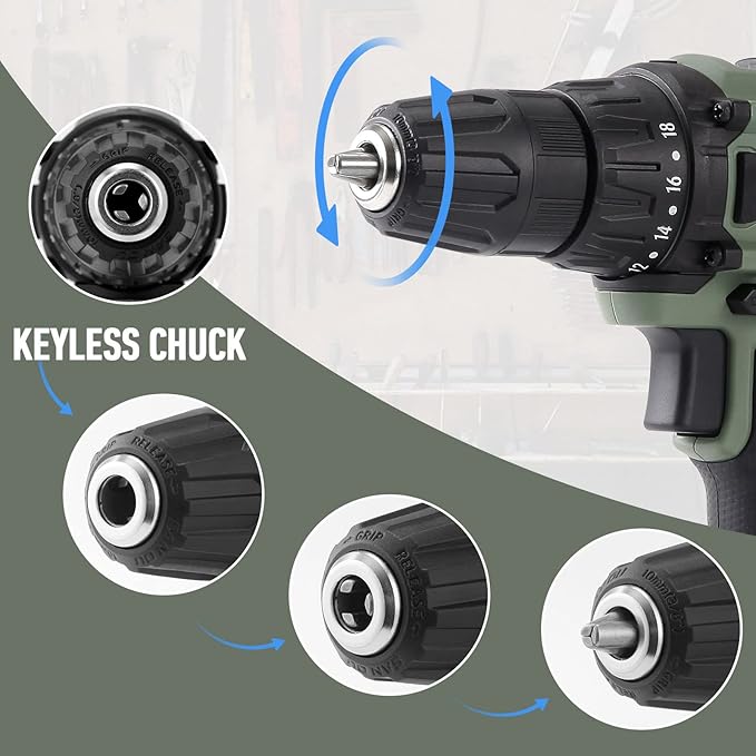 KREBS 20V Cordless Drill Set, Power Drill Kit with 1 Batteries & Fast Charger, 3/8-Inch Keyless Chuck 2 Variable Speed 18+1 Torque Setting and 28pcs Drill Bits