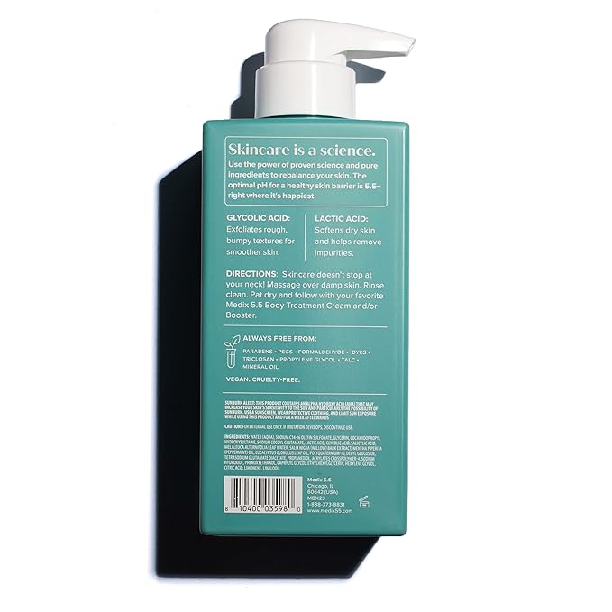 Medix 20% Glycolic Acid Booster + Exfoliating Body Wash Cleanser Skin Care 2PC Set | AHA Exfoliant Body Wash + Body Serum Both Refine + Soften Dead Dry Skin, Bumps, Wrinkles, & Fine Lines, Bundle-VeraVaultWomen
