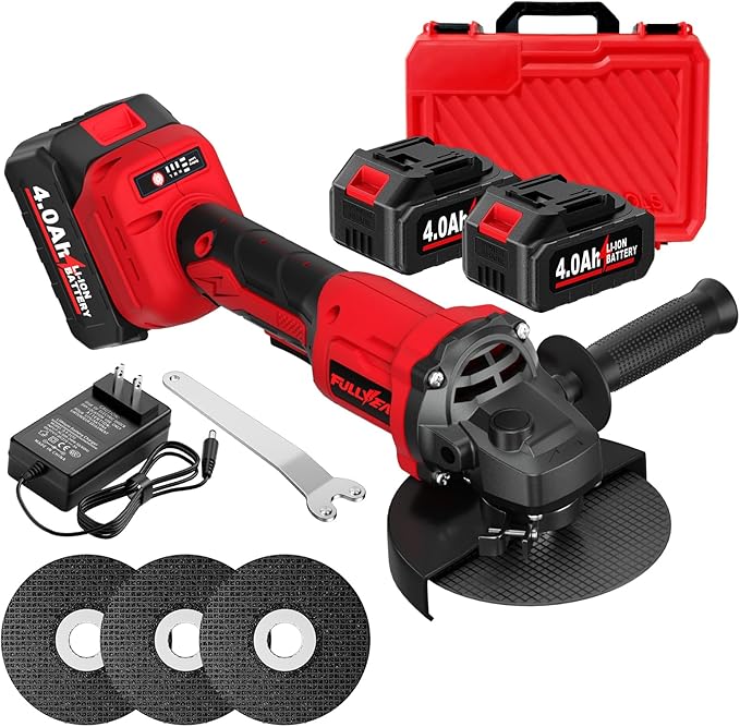 Cordless Angle Grinder 4-1/2", Brushless Metal Grinder 12000 RPM, Power Angle Grinder with 2 * 4.0Ah Batteries & 3 Cutting Wheels, Electric Grinder Tool Kit for Cutting, Grinding