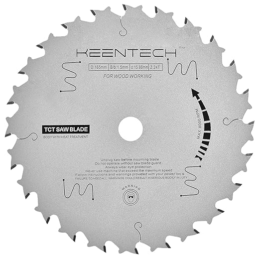 KEENTECH 6-1/2 Inch Woodworking Circular Saw Blade 24T, Non-Stick Coating, Tungsten Carbide Tipped, ATAF Grind, 5/8 Inch Arbor Hole