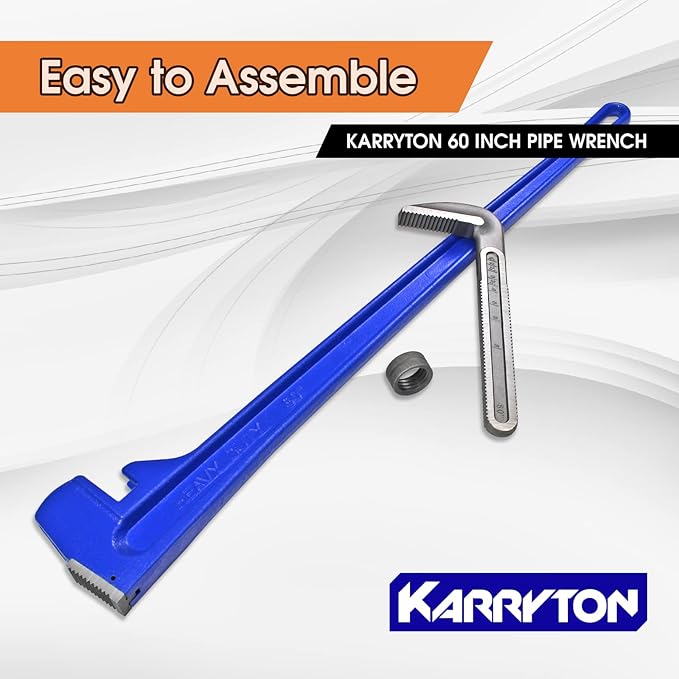 60 Inch Pipe Wrench, Cr-Mo Jaw Opening 9"/228mm Adjustable Heavy Duty Cast Iron Straight Handle Plumbing Wrench, Perfect Plumbers Tool for Oil Field, Plumbing, Construction and Mechanics