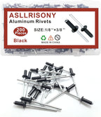 200pcs Black 1/8" x 3/8" Aluminum Blind Rivets, 3.2 x 9.5mm Pop Rivets,Aluminum Grip and Steel Mandrel