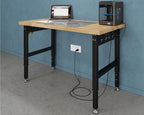 SPECRAFT Adjustable Heavy Duty Workbench with 4 AC Outlet and 2 USB Ports Power Outlets, 2000 Lbs Capacity, Rubber Wood Top for Garage, Workshop, Office