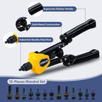 Steelite Foldable Rivet Nut Tool Kit, 15-Inch Rivnut Tool with 13 Metric and SAE Mandrels, Professional Hand Riveter with 105Pcs Rivnuts Assortment Kit