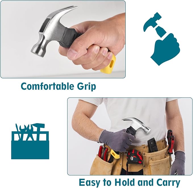 Small Claw Hammer - Mini Hammer for Women&Kids, Camping Hammer, Stubby Tack Hammer, Nail Hammer with Magnetic
