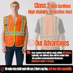 BeautyWill Custom Safety Vest Customized Logo Class 2 High Visibility Reflective Vest with Pockets Construction workwear