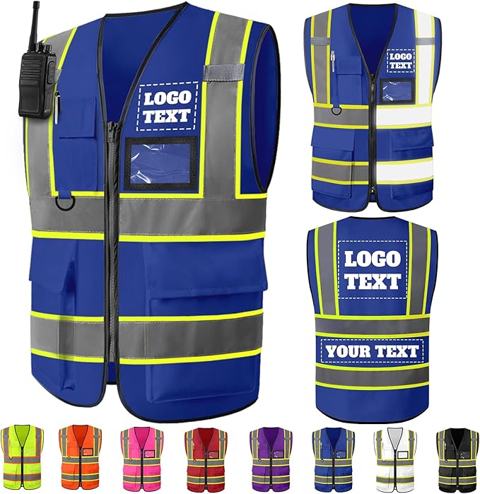 Custom Safety Vest Logo High Visibility Work Vests for Men Customize Hi Vis Reflective Construction Workwear