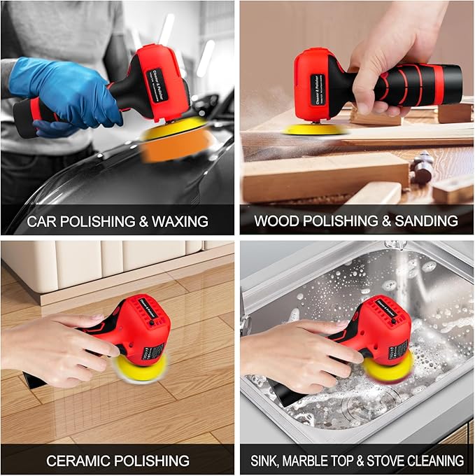 Cordless Sander, 3" Palm Sander with 2Pcs 16.8V 3.0Ah Batteries, 3500RPM Mini Polisher, 30 Accessories Sander Tool for Sanding/Polishing/Waxing/Cleaning
