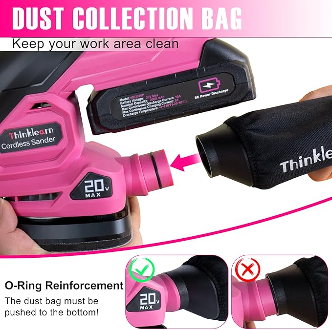 Cordless Detail Sander - 20V Electric Hand Sander with 22Pcs Sandpapers, 12000 RPM Mouse Sander with Dust Bag, Compact Palm Sander Tool for Woodworking, 2.0Ah Battery and Charger Included