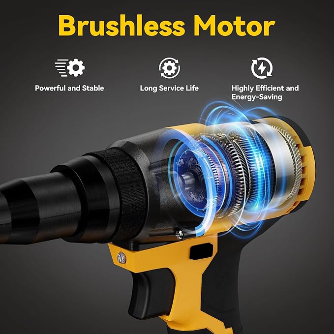 Cordless Rivet Nut Tool Kit Compatible with Dewalt 20V Battery(Tool Only),Brushless Cordless Rivet Gun with 3 Size (1/8",5/32",3/16") Rivets and Rivet Head,Pop Rivet Gun for Metal, Plastic and Leather