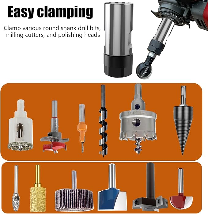 M14 5/8"-11 Thread Angle Grinder Extension Shaft Set 2PCS Electric Drill Conversion Collets Adapter Woodworking Tool Accessories Include Spring Collet (1/8,1/4, 3/8, 1/2)