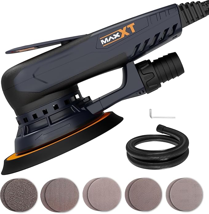 MAXXT Electric 2.5mm Random Orbital Sander Brushless 350W 3A Multi-function Variable Speed Electric Corded Orbital Sanders Machine with 10 Sanding Paper for Woodworking (R7303-2.5mmOrbit)