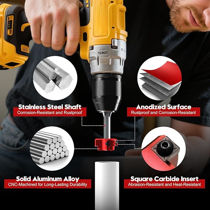 8Pcs Plastic Pipe Reamer Kit - Qoobly PVC Fitting Saver Compatible with 1/2" Drills - Pipe Reamer Tool for SCH40 Includes 1/2'' 3/4'' 1'' 1-1/4'' 1-1/2'' 2'' 3'' 4'' for PVC CPVC ABS Pipes Repairs