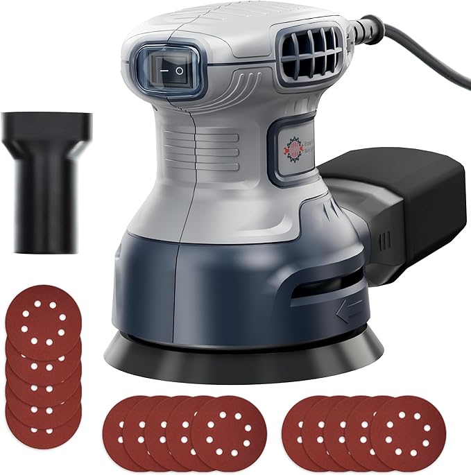 Orbital Random Sander Tool, 360W, 13000 Rpm, 150 * 150Cm, 6 Variable Speeds With Dust Bag, Wood Mouse Palm Hand Sander, Detail Power Rotary Electric Sander, Small Handheld Mini Rotary Sander