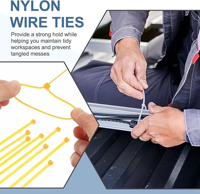 PATIKIL Cable Zip Ties 16 Inch, 100 Pcs Self-Locking Nylon Wire Tie Wraps Heavy Duty Cord Management with 50 lbs Tensile Strength for Indoor and Outdoor, Yellow (0.2" W)