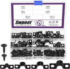 Swpeet 120Pcs 4 Sizes 5mm 8mm 10mm 12mm Two Hole U Bracket Clamp with Screws Assortment Kit, U-Clamps, Metal Pipe Clamps, Pipe Strap Clamps, Conduit, Tension Clips for Fixing Pipe or Cable