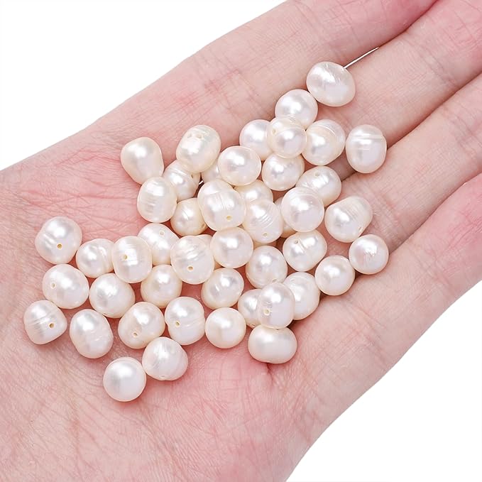 Natural Pearl Beads Potato 7-8mm White Freshwater Cultured Loose Gemstone Beads for DIY Jewelry Making 13.8''/Strand HQ