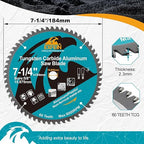 7-1/4 Inch 60 Teeth Aluminum and Non-Ferrous Metal Cutting Circular Saw Blade with 5/8 Inch Arbor, TCG Carbide Saw Blade for Metal & Plastic Cutting