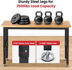 Work Bench for Garage Workbench Adjustable Height Work Table with Pegboard for Shop Woodworking, 60 x 22 Heavy Duty Rubber Wood Top for Office, Home, Commercial