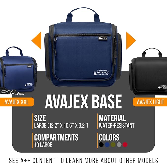 Travel Toiletry Bag for Men and Women - Large Hanging Toiletry Organizer - Waterproof Hygiene Bag with Metal XXL Swivel Hook, with Sturdy Zippers and 19 Compartments for Toiletries, Makeup, Cosmetics