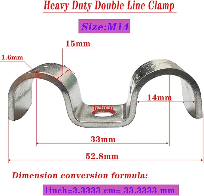 6pcs 14mm(5/9 inch) Double Line Clamp Heavy Duty 1 Hole Conduit Strap 304 Stainless Steel M-Type Pipe Strap For Wire Pipe Cord Installation