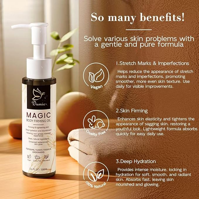 Magic Body Firming Oil, 3.38 FL OZ, Korean Skin Care Post-Shower Body Oil for Women – With 767,000ppm Jojoba Oil,to Tighten, Hydrate & Nourish Dry Skin, Lightweight & Non-Greasy for Full Body Use-VeraVaultWomen
