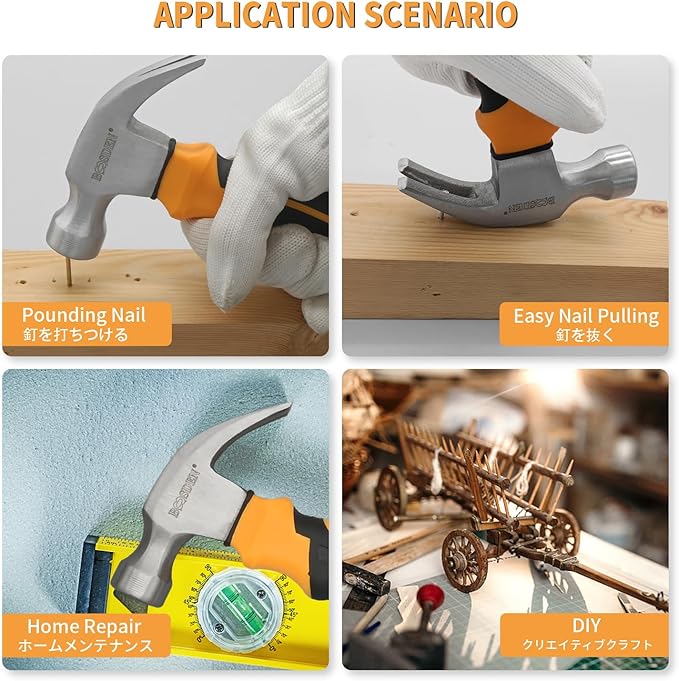 Hammer 8oz, Small Hammer, BOOSDEN Camping Hammer, Mini Hammer, Claw Hammer, Stubby Hammer, Small Hammer for Women, Nail Hammer, Handy Hammer, Kids Hammer, Tiny Hammer for Indoor Outdoor Using