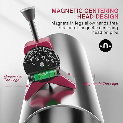 Magnetic Pipe Center Finder Tool, Y-Shape Pipefitter Gauge with Adjustable Dial Bubble Protractor, Fits 1-1/2" to 6" Pipes, 2.75" Centering Head for Accurate Pipe Layout