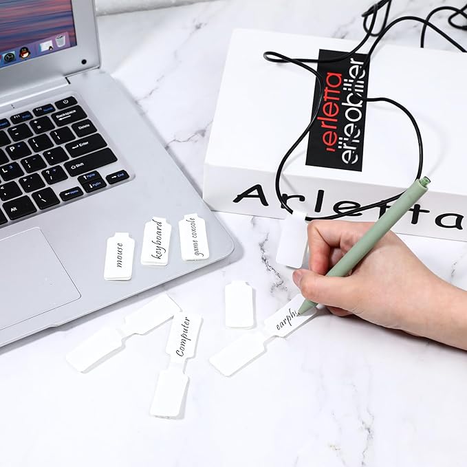 60 Pieces Self-Adhesive Cable Labels Paste Wire Labels Nylon Writable Cord Labels Tags Reusable White Cable Tags Waterproof Wire Tags Markers for Cable Management, Computers and More