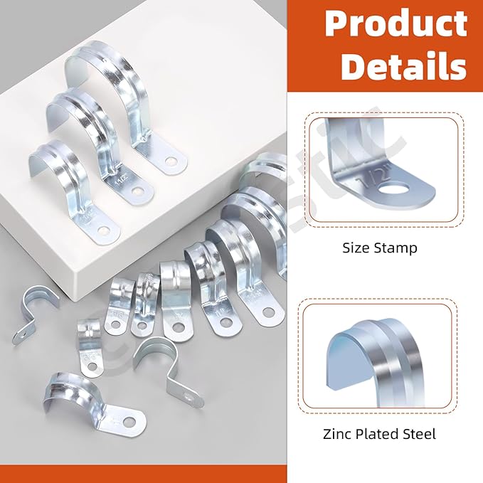 Tanstic 30Pcs 1/2 Inch EMT Pipe Strap Zinc Plated Steel One Hole Strap Conduit Clamp Rigid Pipe Strap for Pipe Fixing