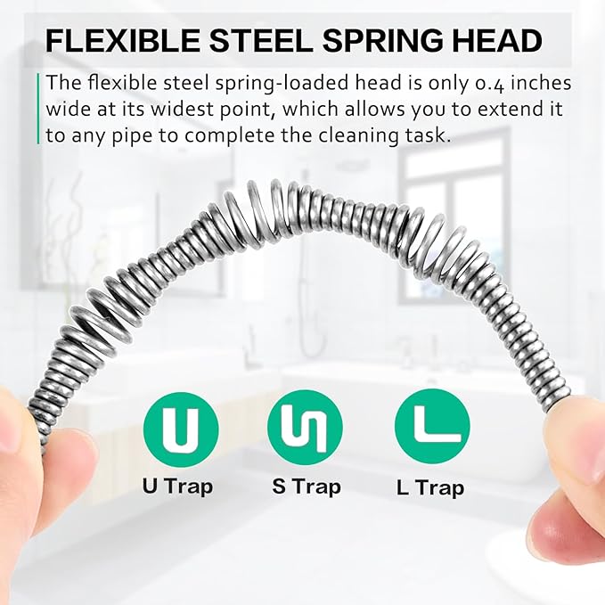 Drain Clog Remover,50 FT Drain Snake with Drill Attachment,Heavy-Duty Steel Drain Auger,Plumbing Snake Clog Removal Tool,Sewer Snake for Sink,Kitchen,Shower,Toilet