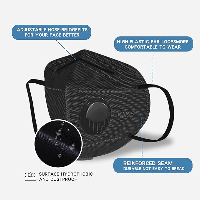 Dust Masks 20PCS, 7 Layers Filter Cover Against PM2.5 Sport Face Mask with One Breathing Valves