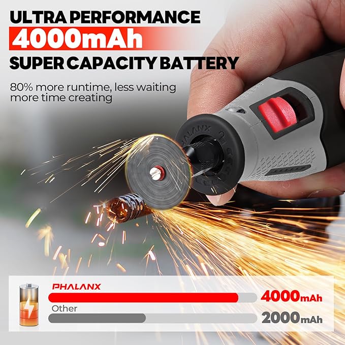 PHALANX Cordless Rotary Tool Kit, 4V 4000mAh Battery, 80 Accessories, 9 Speed Settings, 28000 RPM Max, Type-C Charging (PRT-Black)