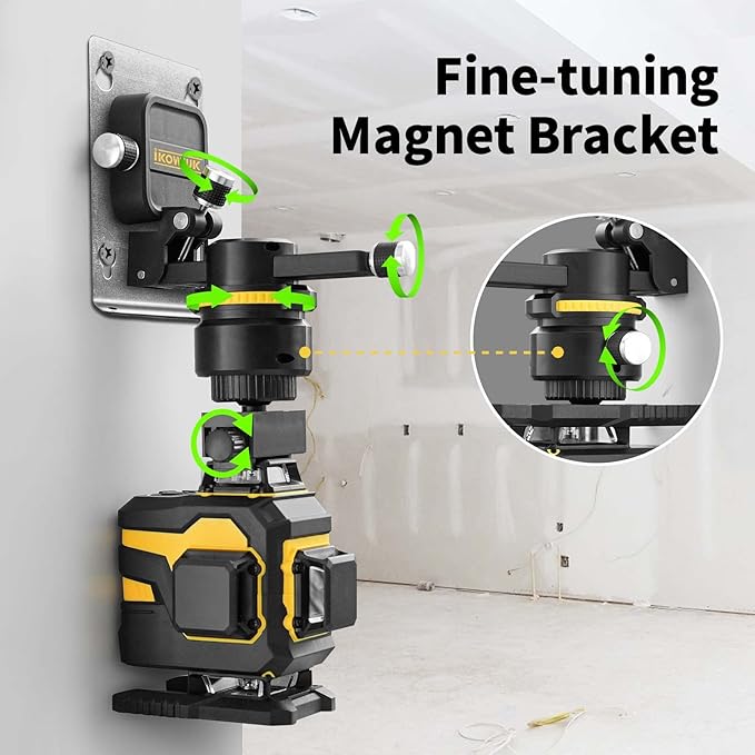 IKOVWUK 4x360° Laser Level Pro Kit, Self-leveling Tool for Construction, Tiling Floor & Picture Hanging, 4D Cross Line Laser Level with Fine-tuning Bracket, 16 Lines Laser level with 2*4000mAh Battery