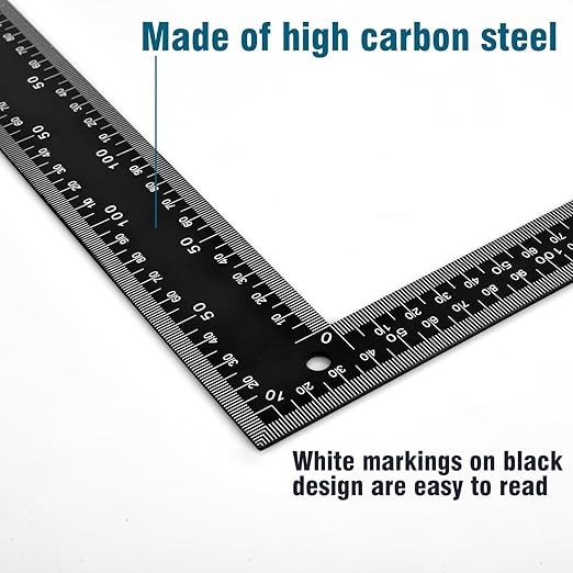 Professional 8x12 Inch Carpenter Square - Heavy-Duty Carbon Steel Framing Tool with Dual-Scale (Imperial/Metric), Rust-Resistant Right Angle Ruler for Carpentry, Roofing & Layouts