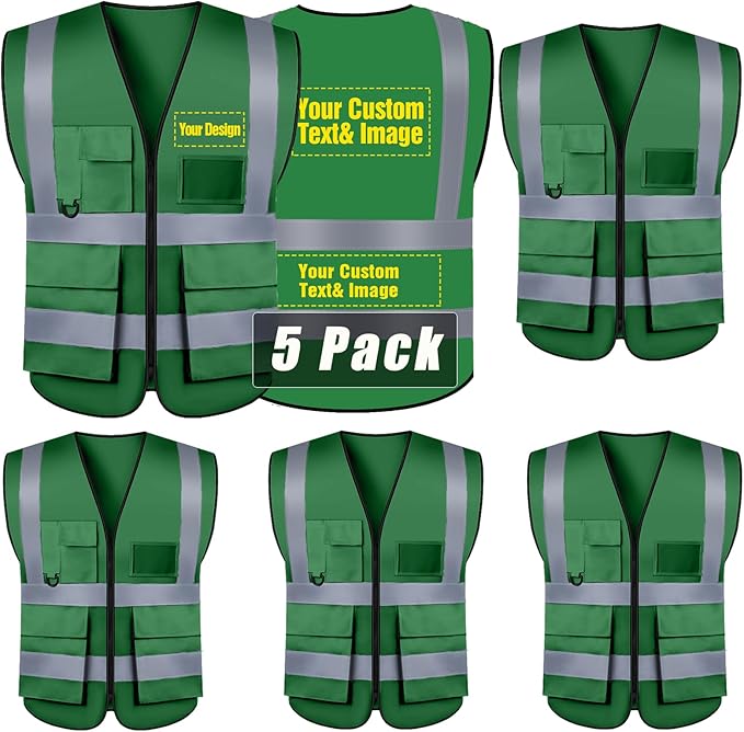 BeautyWill Custom Safety Vest Customized Logo Class 2 High Visibility Reflective Vest with Pockets Construction workwear