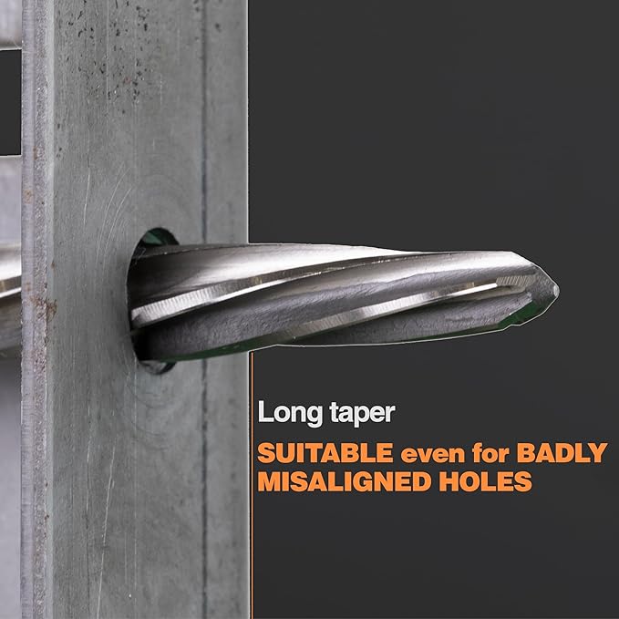 1-1/16" Bridge/Construction Reamer, M2 HSS Taper Chucking Reamer Drill Bit for Steel Alloy Aluminum Metal Wood Plastic, 1/2” Shank Chuck, Spiral Flutes, to Enlarge/Align Holes