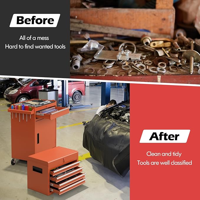 Goplus Tool Chest, 5 Drawers Rolling Tool Cabinet with Detachable Top Toolbox, Universal Lockable Wheels, Lock Bar, Protective Liner & Tool Rack, Metal Tool Storage Cart, Tool Box for Garage Workshop