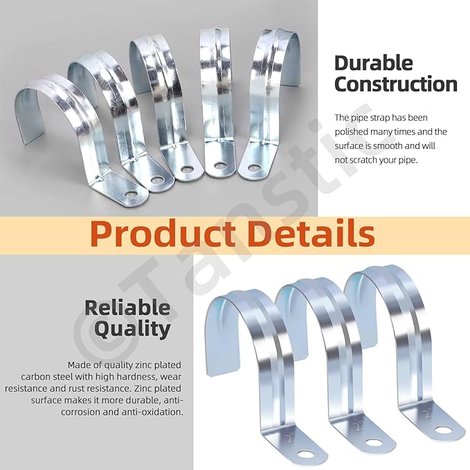 Tanstic 20Pcs 2 Inch EMT Pipe Strap Zinc Plated Steel One Hole Strap Conduit Clamp Rigid Pipe Strap for Pipe Fixing